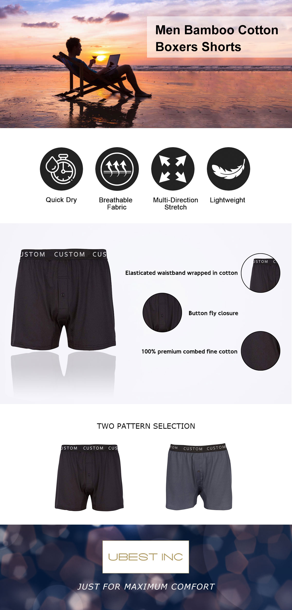 Export Custom Soft Bamboo Cotton Boxers Shorts for Men Cool Comfortable ...